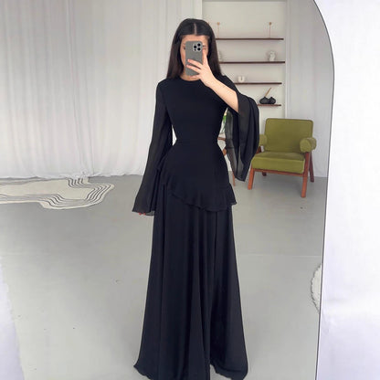 Elegant Bell Sleeve Ruffle Bodycon Maxi Dress
