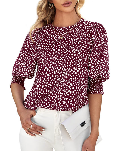 Loose Fit Printed Chiffon Short Sleeve Round Neck Shirt