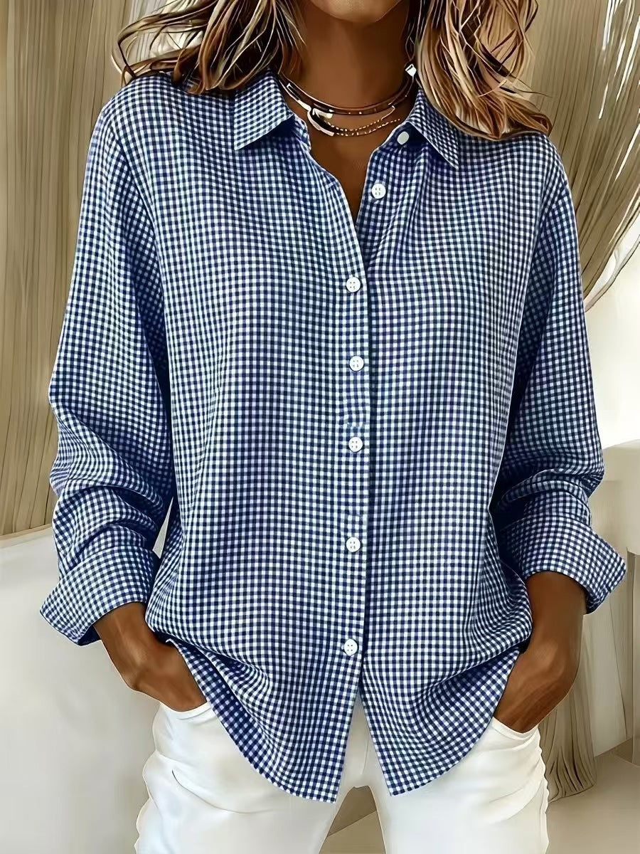 Women's Gingham Long Sleeve Button Down Shirt