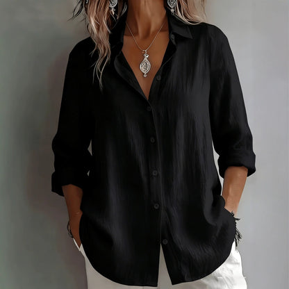 Women's Solid Button Down Shirt Long Sleeve Casual Blouse
