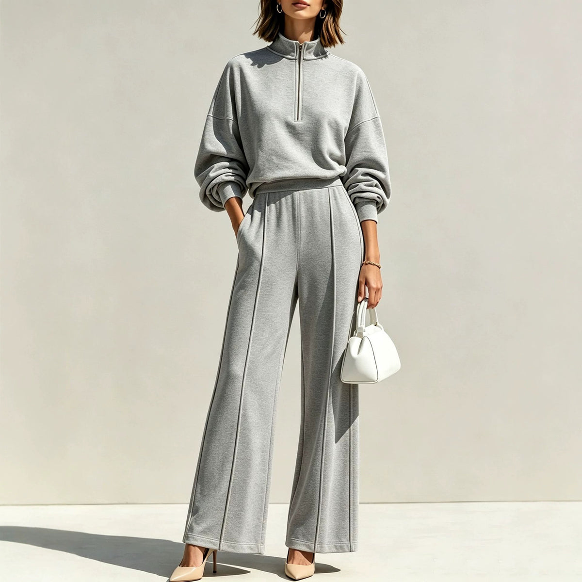 Women's Half Zip Sweatshirt Wide Leg Pants Matching Set