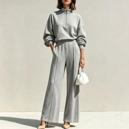 Women's Half Zip Sweatshirt Wide Leg Pants Matching Set