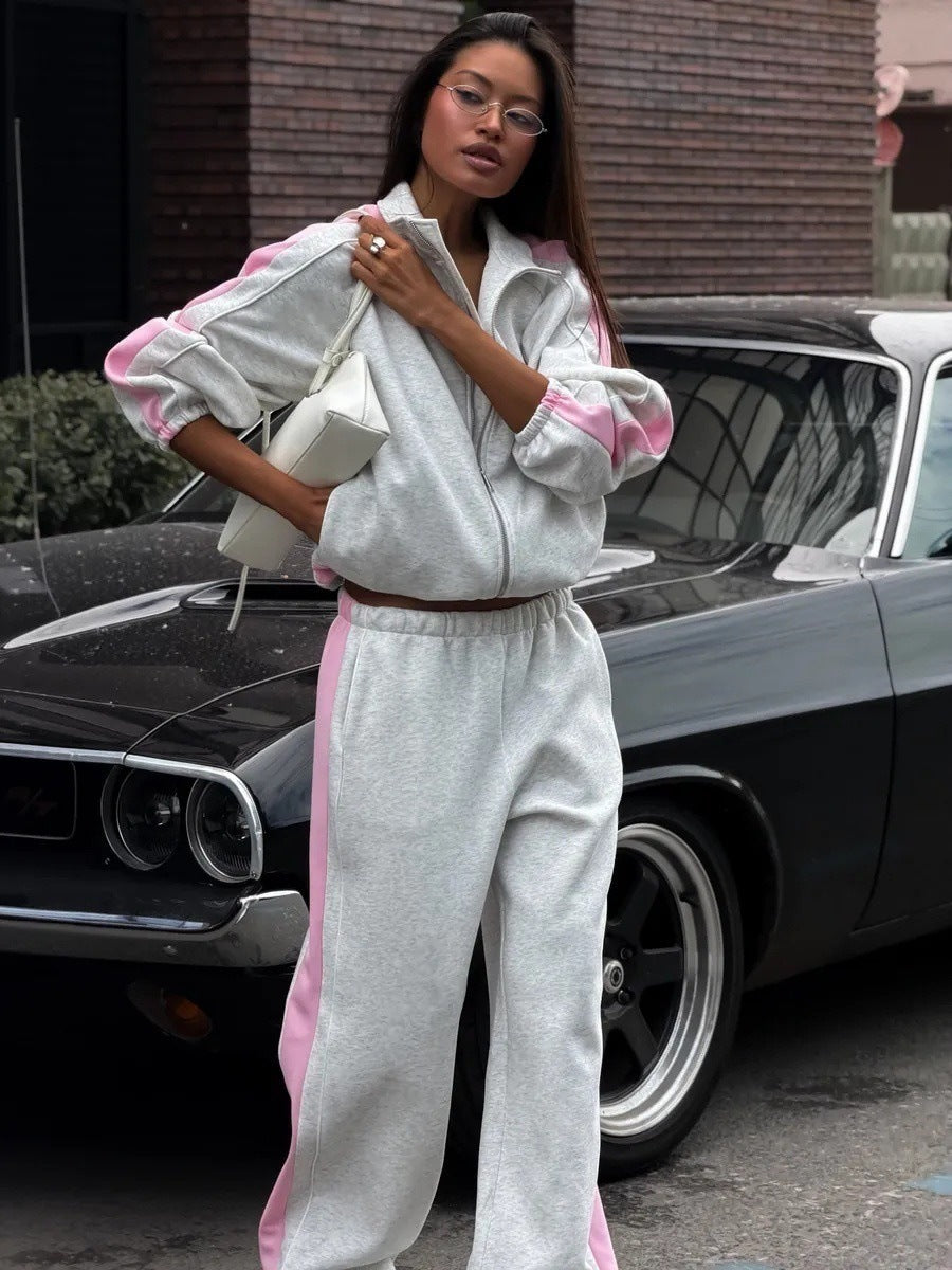 Women's Striped Tracksuit Set Zip Jacket Joggers