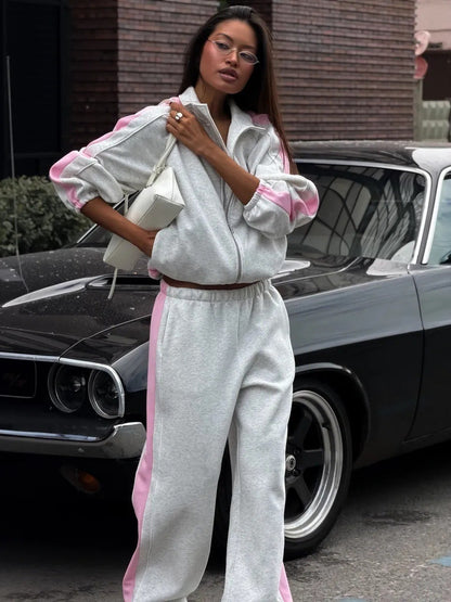 Women's Striped Tracksuit Set Zip Jacket Joggers