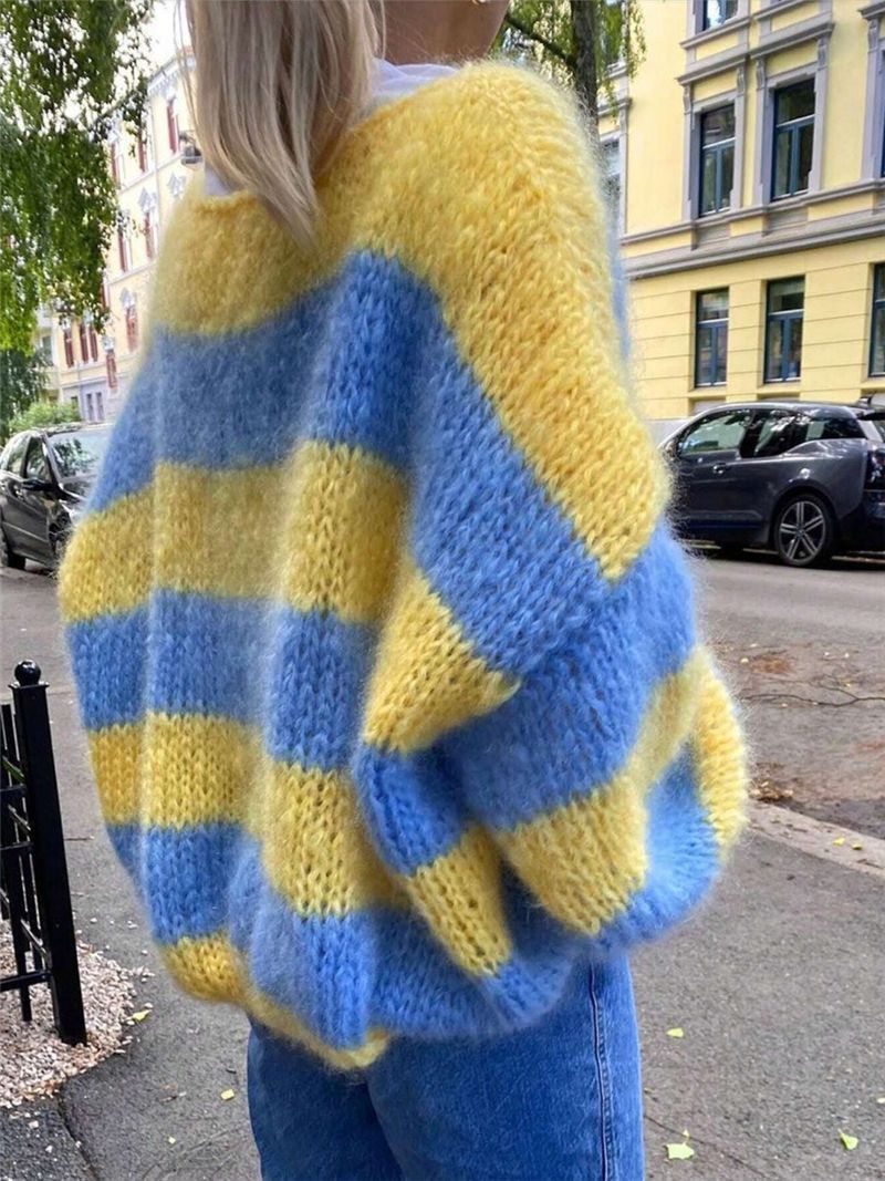 Oversized Chunky Knit Sweater Striped Color Block