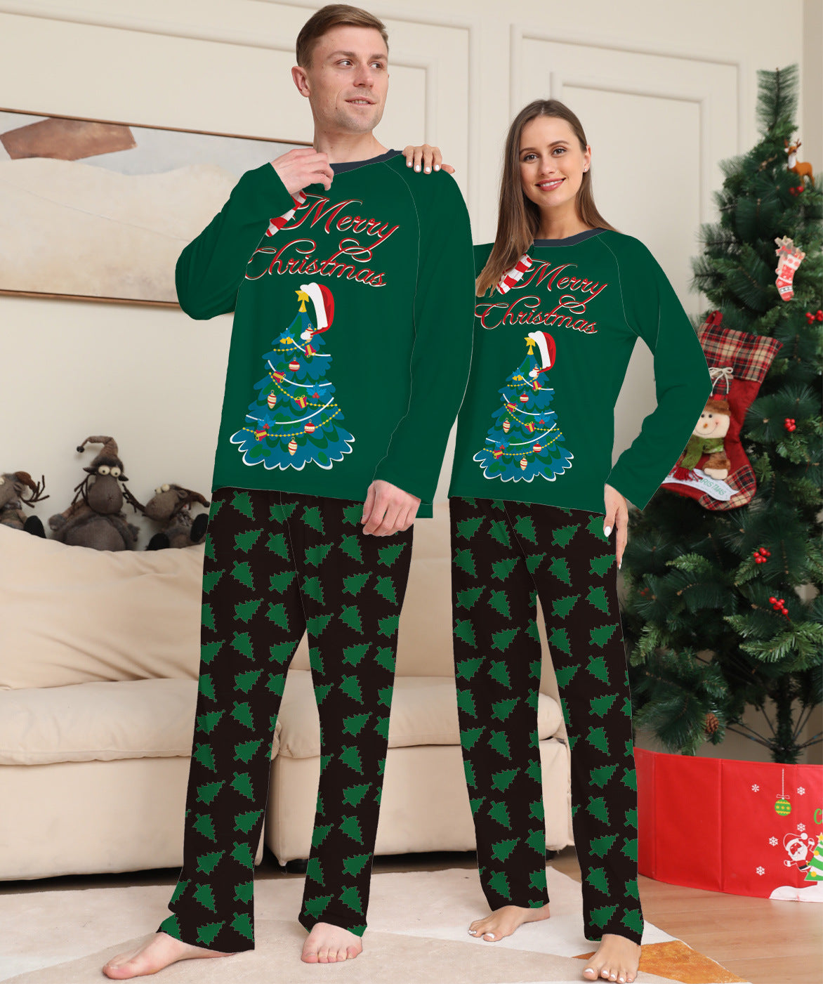 Family Christmas Set Holiday Tree Long Sleeve Loungewear Christmas Pajamas