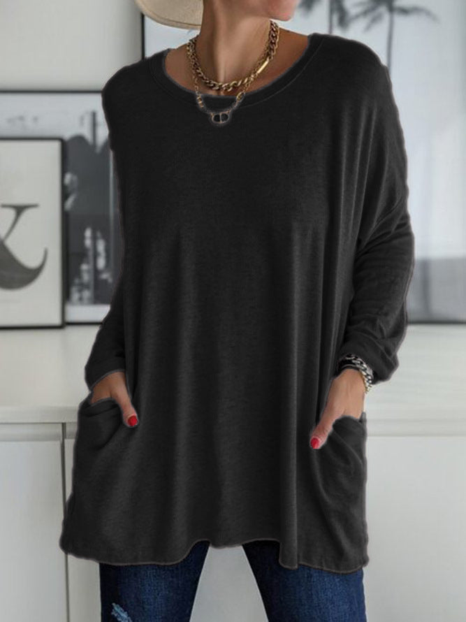Women's Oversized Long Sleeve Pocket Tunic Top