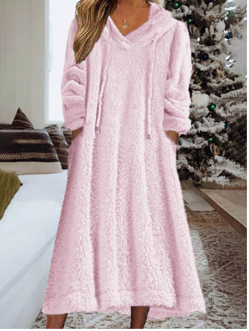 Women Oversized Fleece Hoodie Maxi Dress Loungewear Pockets