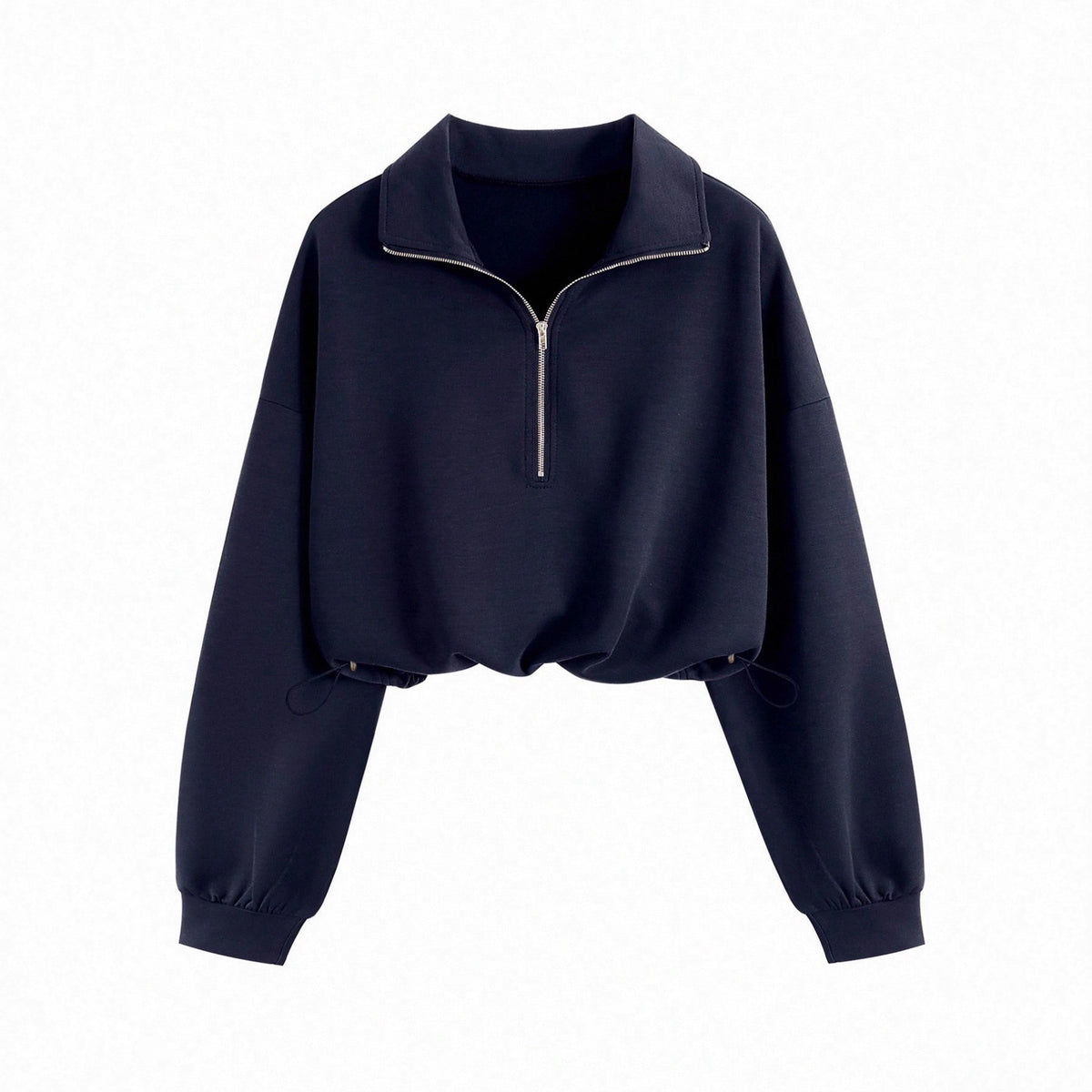 Women's Cropped Quarter Zip Drawstring Waist Sweatshirt