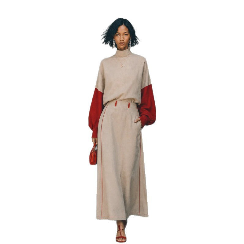 Women's Colorblock Balloon Sleeve Top & Maxi Skirt Set