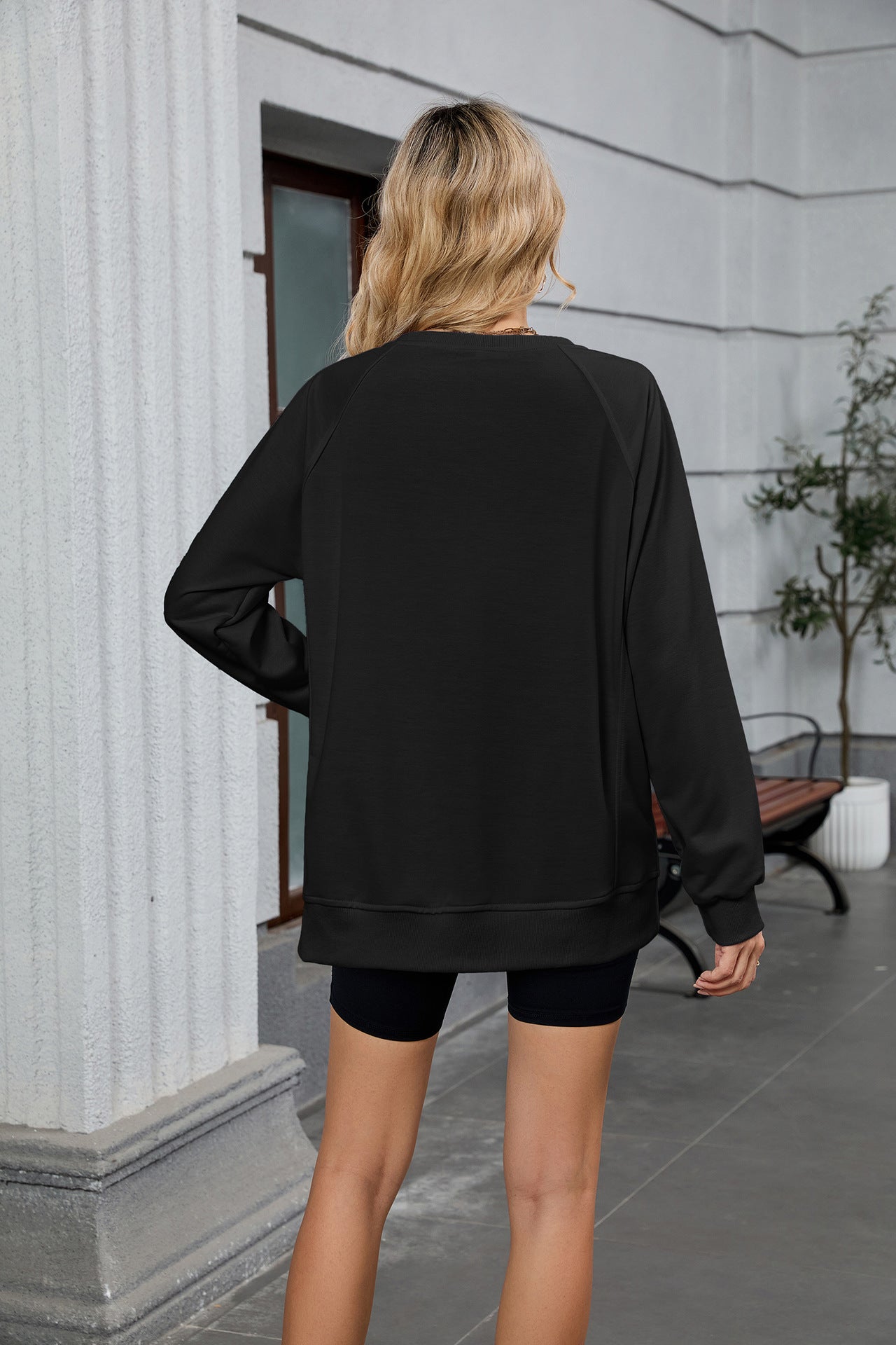 Women Oversized Crewneck Sweatshirt Long Sleeve Side Slit