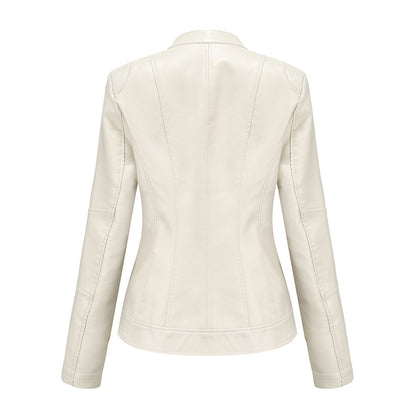 Women's Faux Leather Stand Collar Moto Jacket Zip Up