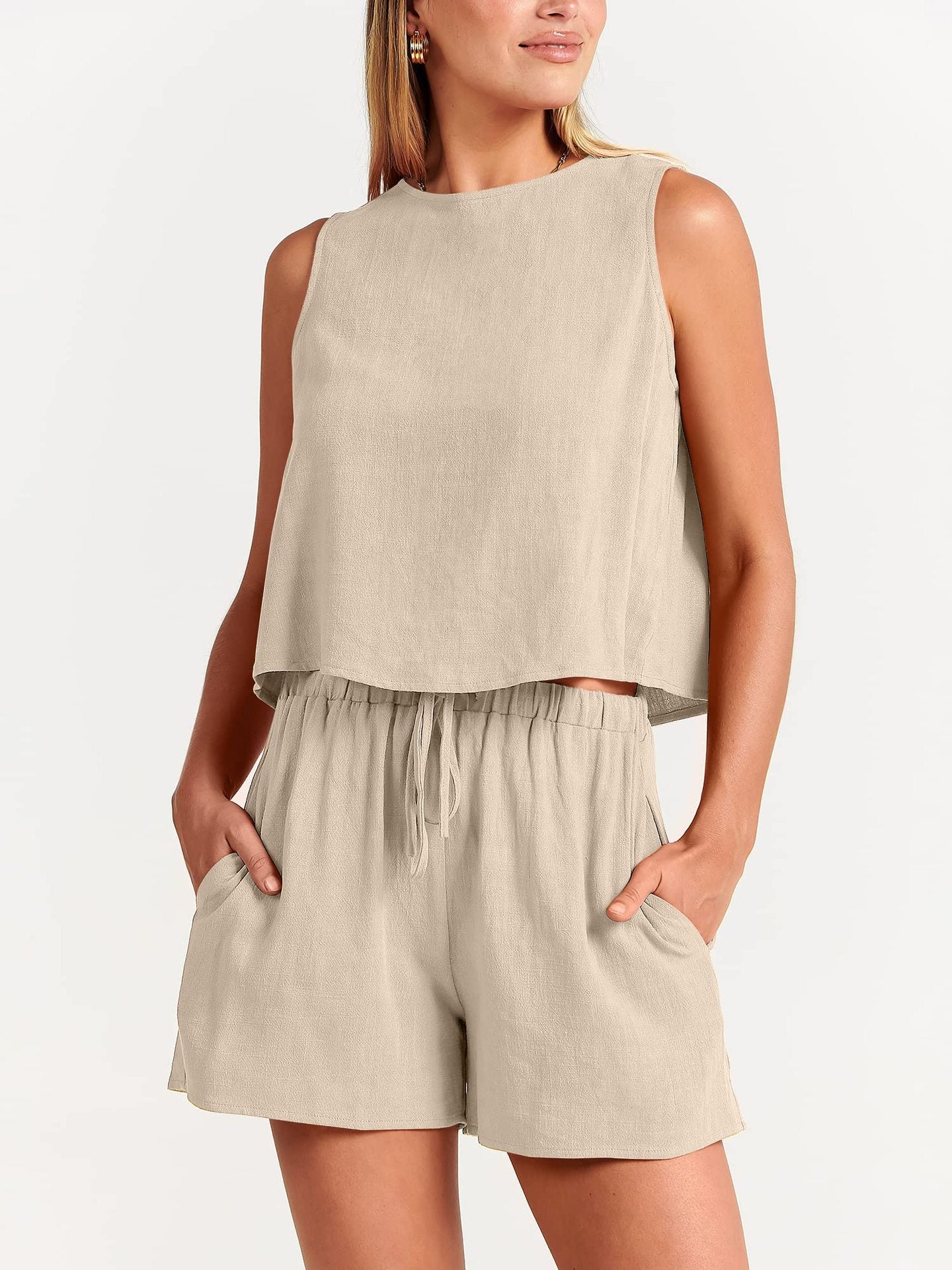 Sleeveless Top and Drawstring Shorts Two Piece Set