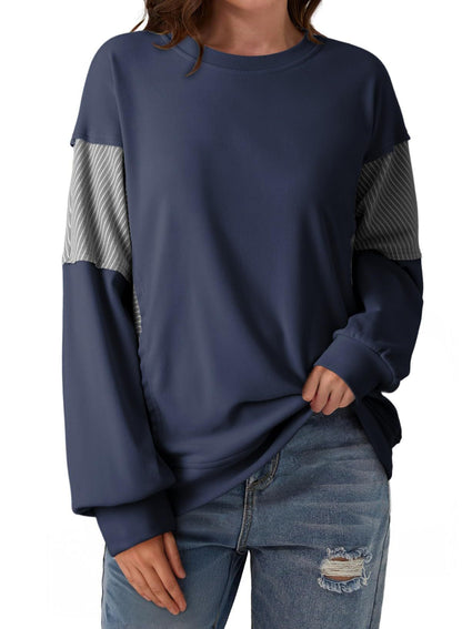 Colorblock Striped Sweatshirt Women Casual Pullover Top