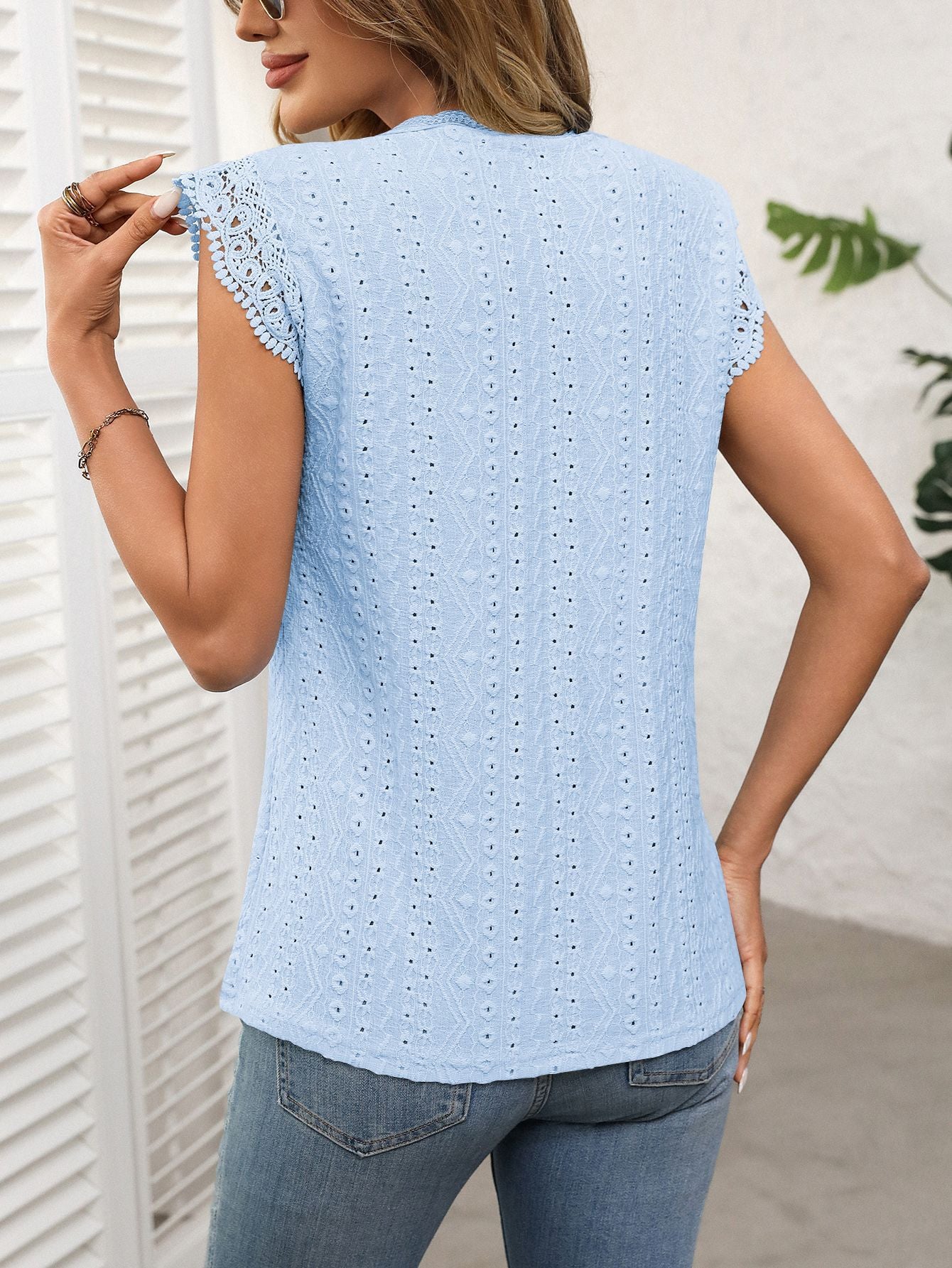 Women's Sleeveless Lace Knit Top – Crew Neck Hollow Out Summer Blouse
