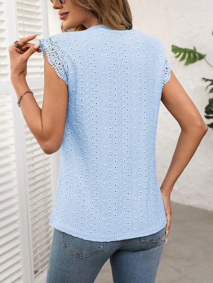 Women's Sleeveless Lace Knit Top – Crew Neck Hollow Out Summer Blouse