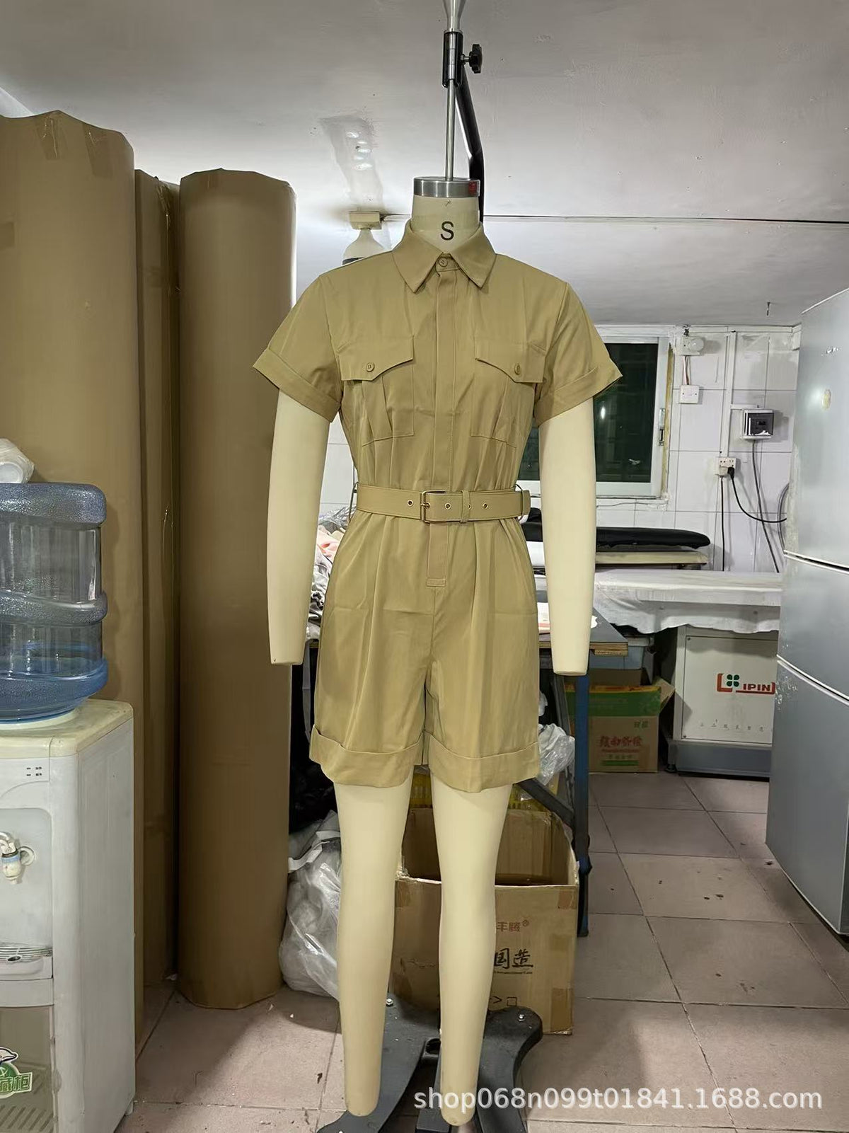 Women's Belted Utility Romper Short Sleeve Cargo Jumpsuit