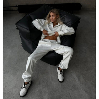 Women's Embroidered Quarter Zip Sweatsuit Jogger Set