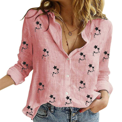 Women's Star Print Button Down Long Sleeve Shirt