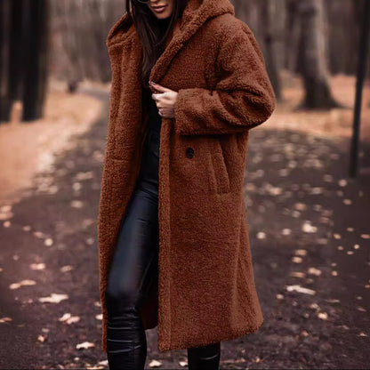 Women's Hooded Long Teddy Coat Winter Fleece Jacket