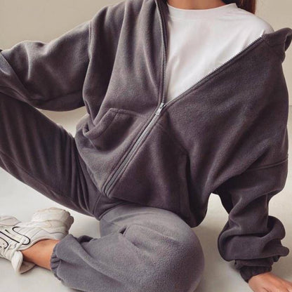 Women's Fleece Zip Hoodie Jogger Matching Set