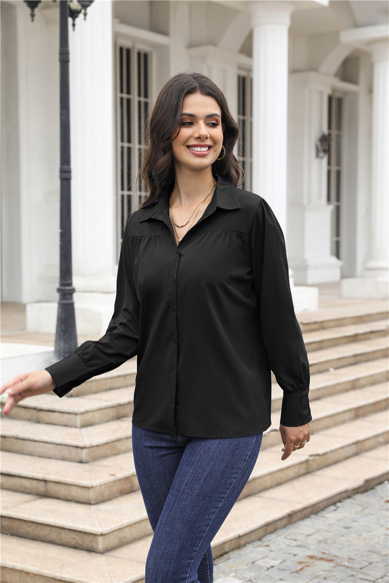 Women's Relaxed Puff Sleeve Button Down Shirt Blouse