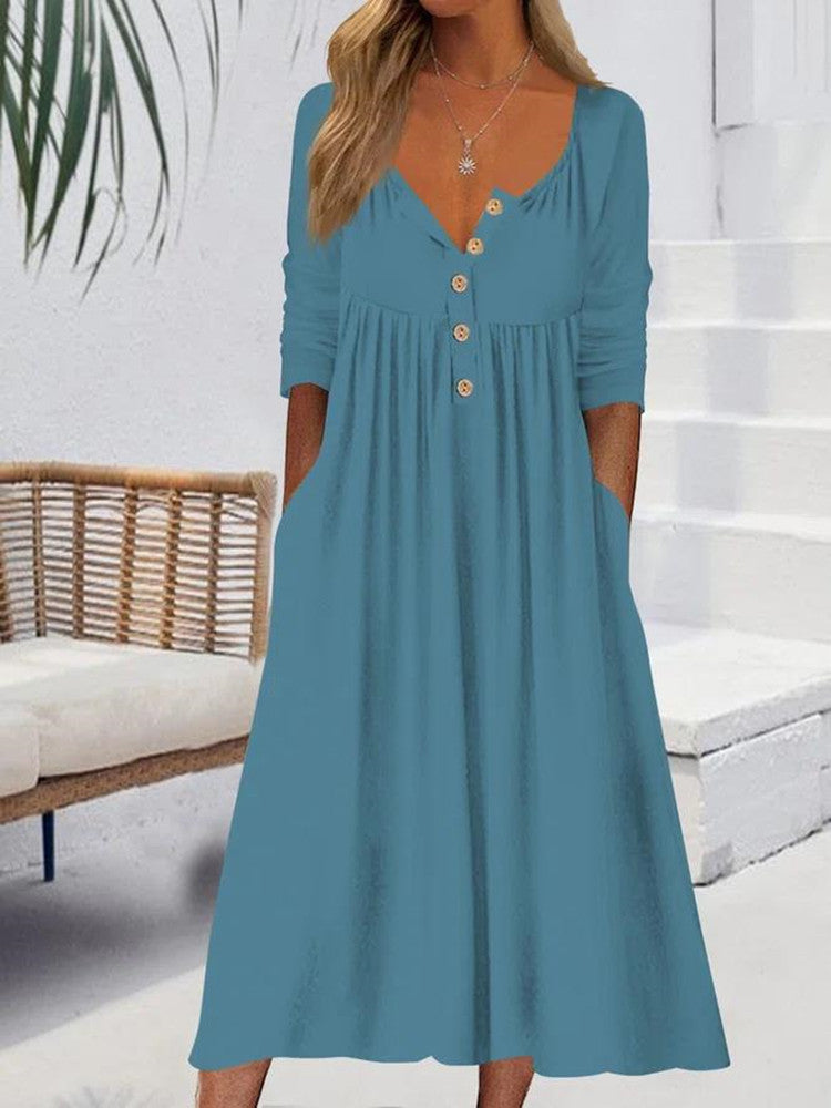 Women's Casual Long Sleeve Button Down Maxi Dress Pockets