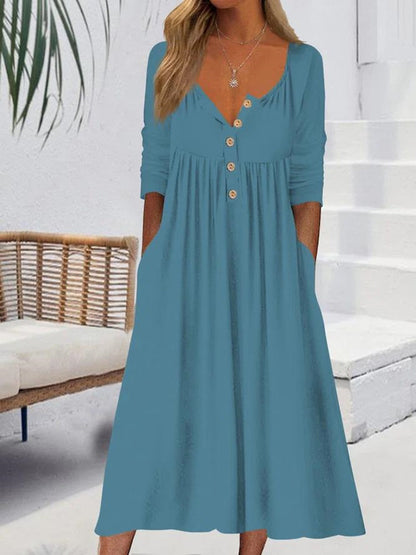 Women's Casual Long Sleeve Button Down Maxi Dress Pockets