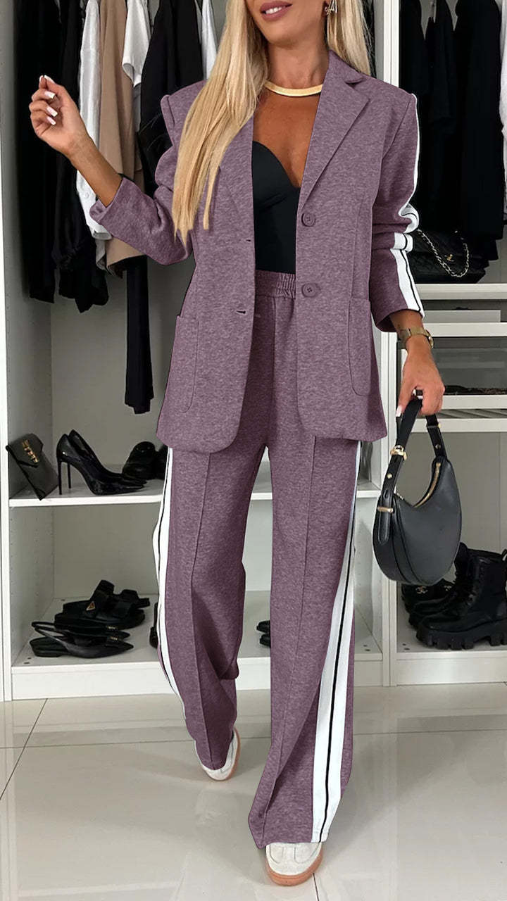 Women's Side Stripe Blazer Wide Leg Pants Matching Set