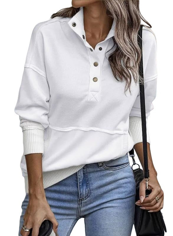 Women's Oversized Button Sweatshirt with Pocket