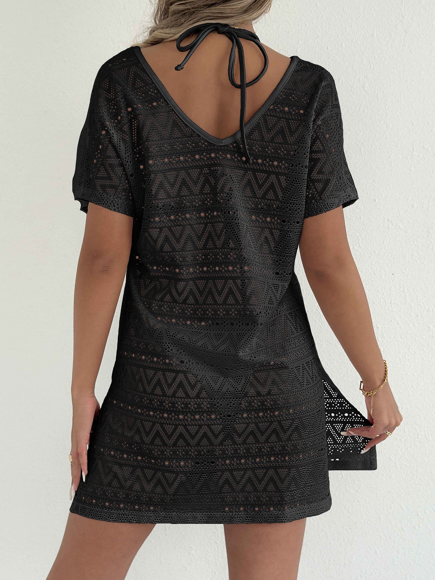 Crochet Swim Cover Up Dress Deep V Beach Coverup Dress