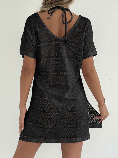 Crochet Swim Cover Up Dress Deep V Beach Coverup Dress