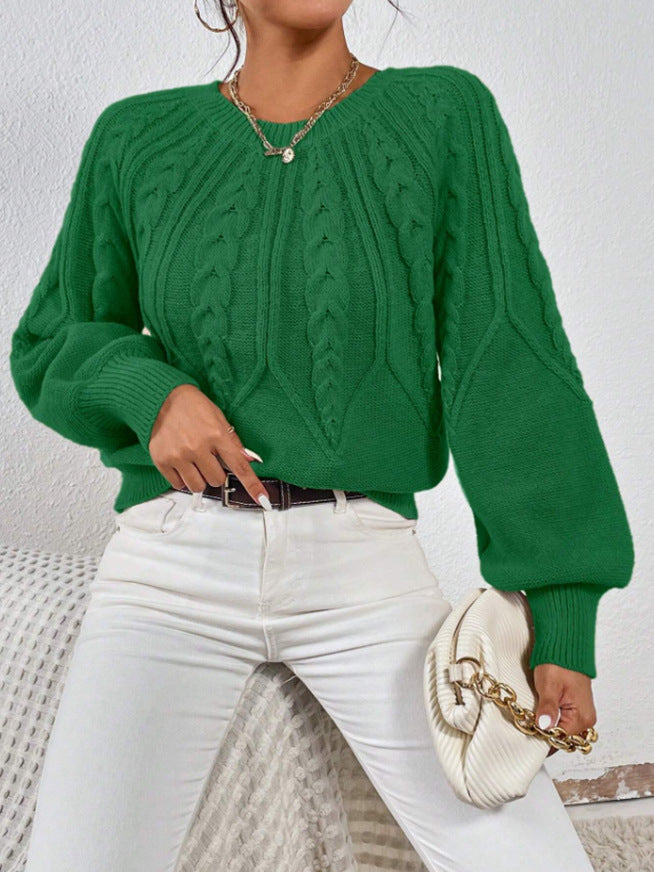 Women's Cable Knit Crewneck Sweater Oversized Long Sleeve