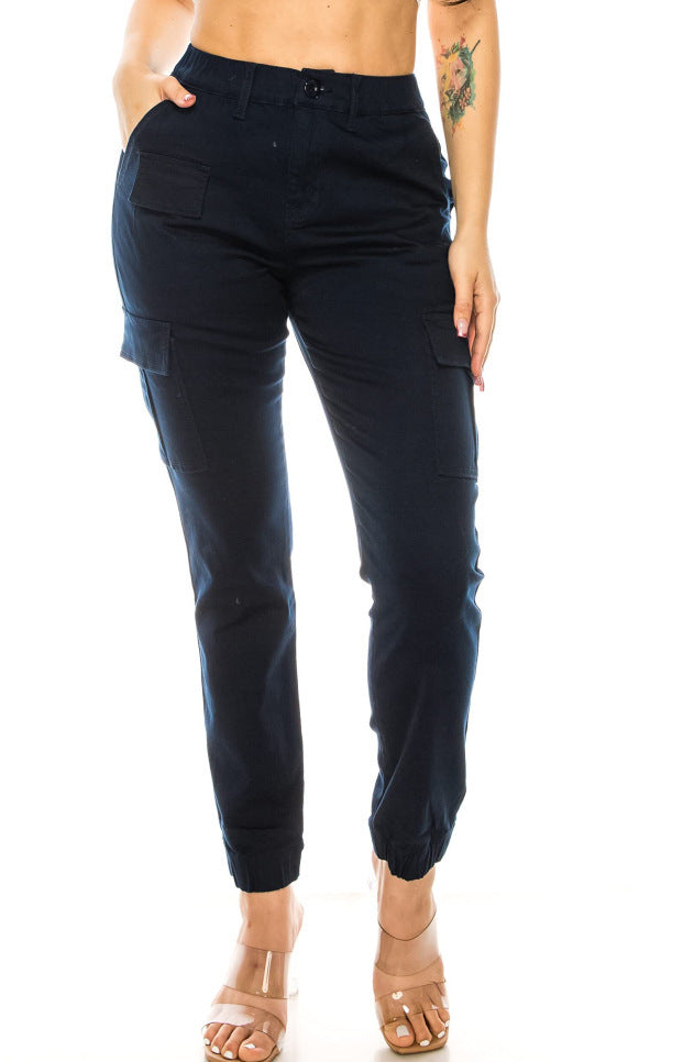 Womens High Waist Cargo Joggers Elastic Waist Pocket Pants