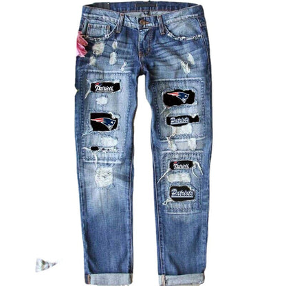 Game Day Football Patch Distressed Straight Leg Jeans