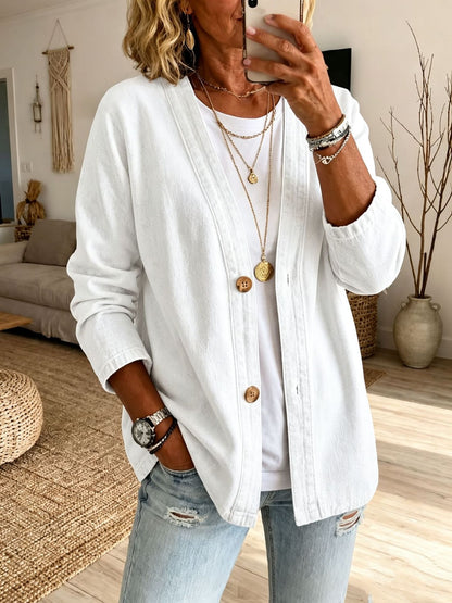Women's Oversized Vintage Denim Jacket Button Front