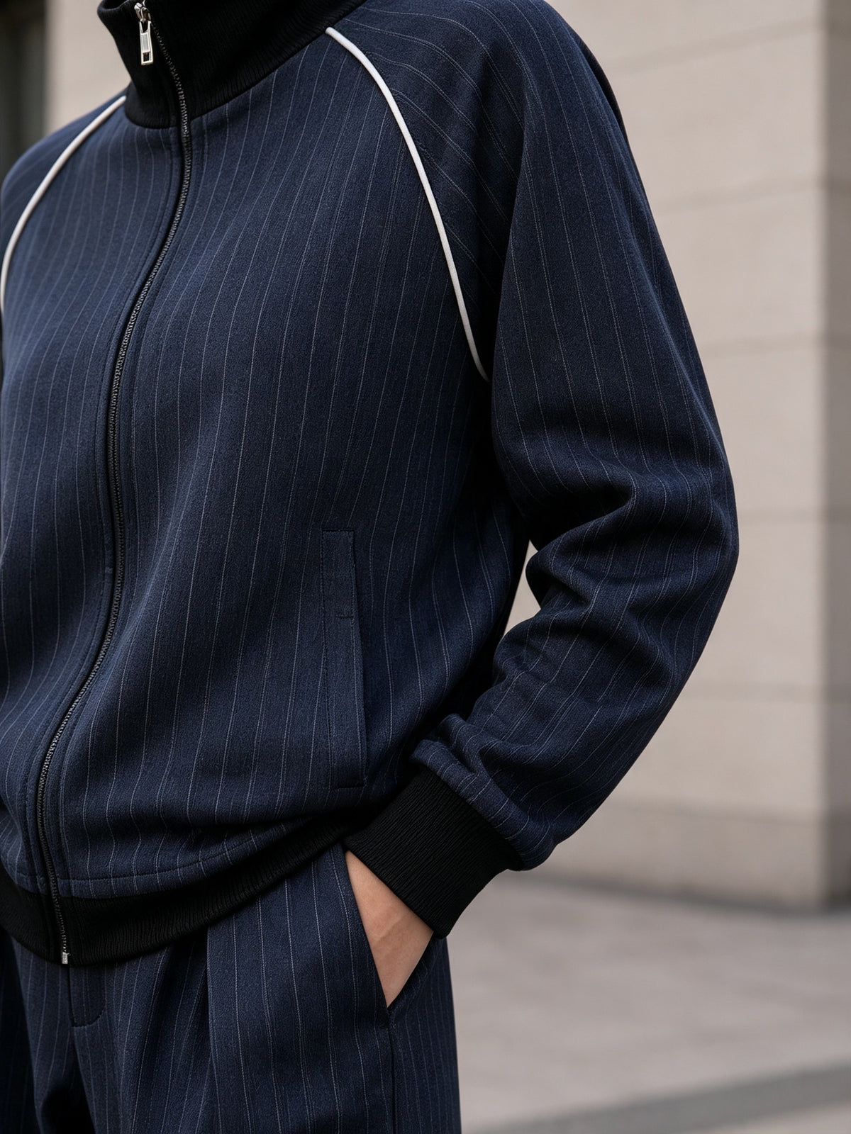 Women's Striped Zip Up Jacket Wide Leg Pants 2 Piece Set