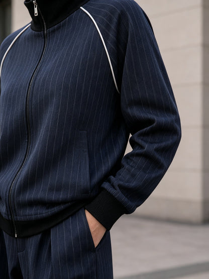 Women's Striped Zip Up Jacket Wide Leg Pants 2 Piece Set