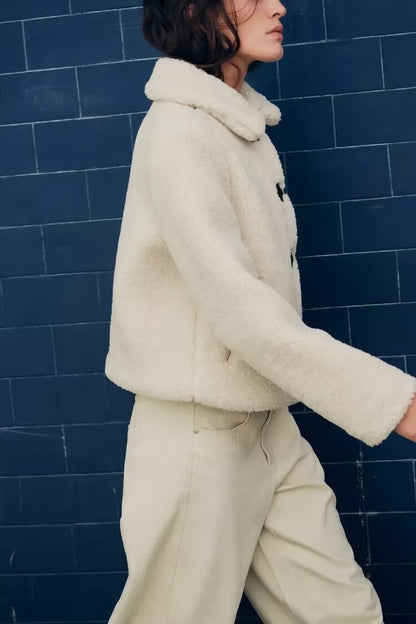 Women's Cropped Fleece Lapel Jacket Chic Short Coat