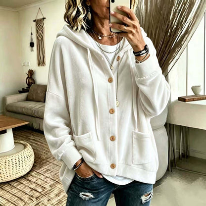Women's Velvet Hooded Button Up Cardigan