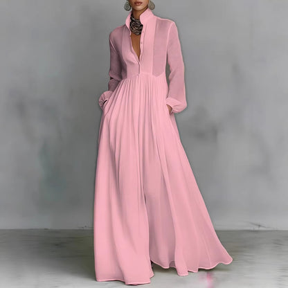 Women’s Elegant Button Down Maxi Dress Long Sleeve Flowy