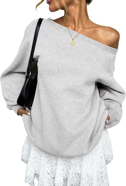 Off Shoulder Sweatshirt Women Oversized Casual Pullover