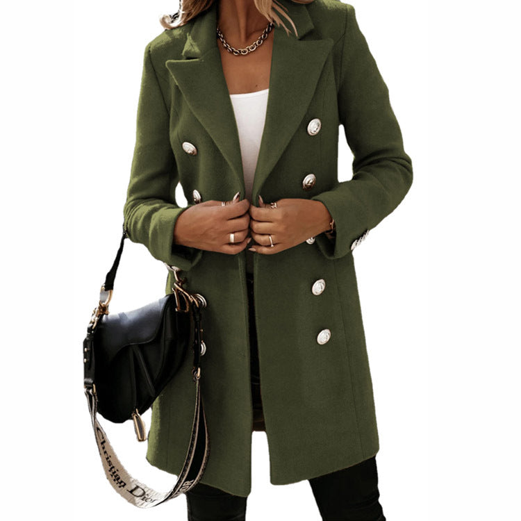 Womens Double Breasted Wool Blend Blazer Coat