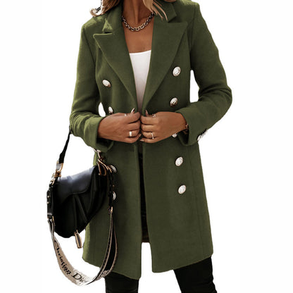Womens Double Breasted Wool Blend Blazer Coat