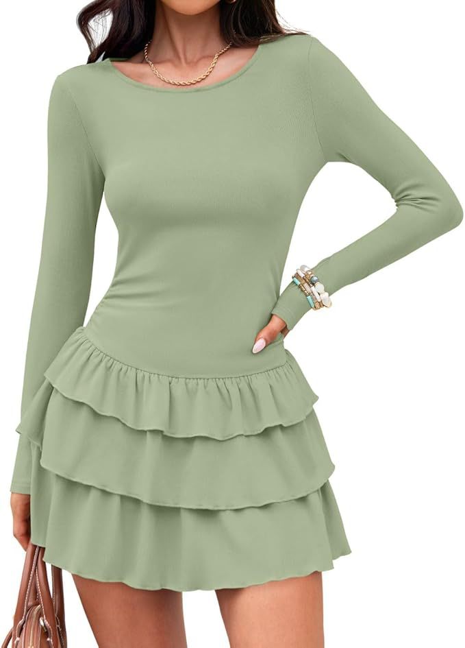 Women's Long Sleeve Ruffle Tiered Mini Dress