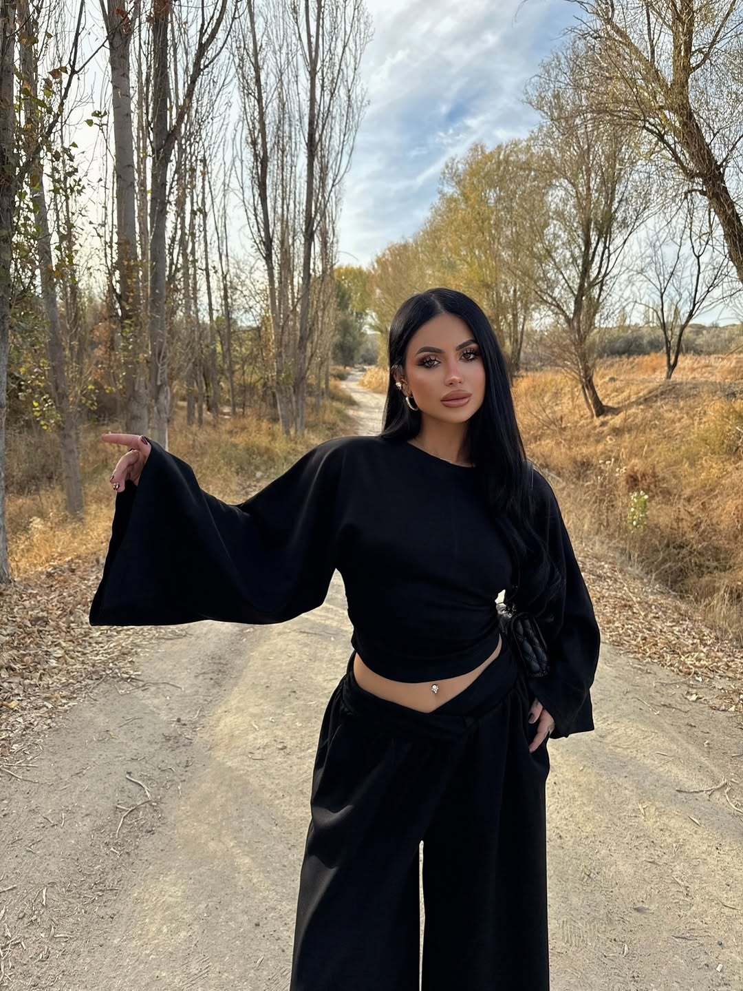 Satin Two Piece Set Ruched Top Wide Leg Pants