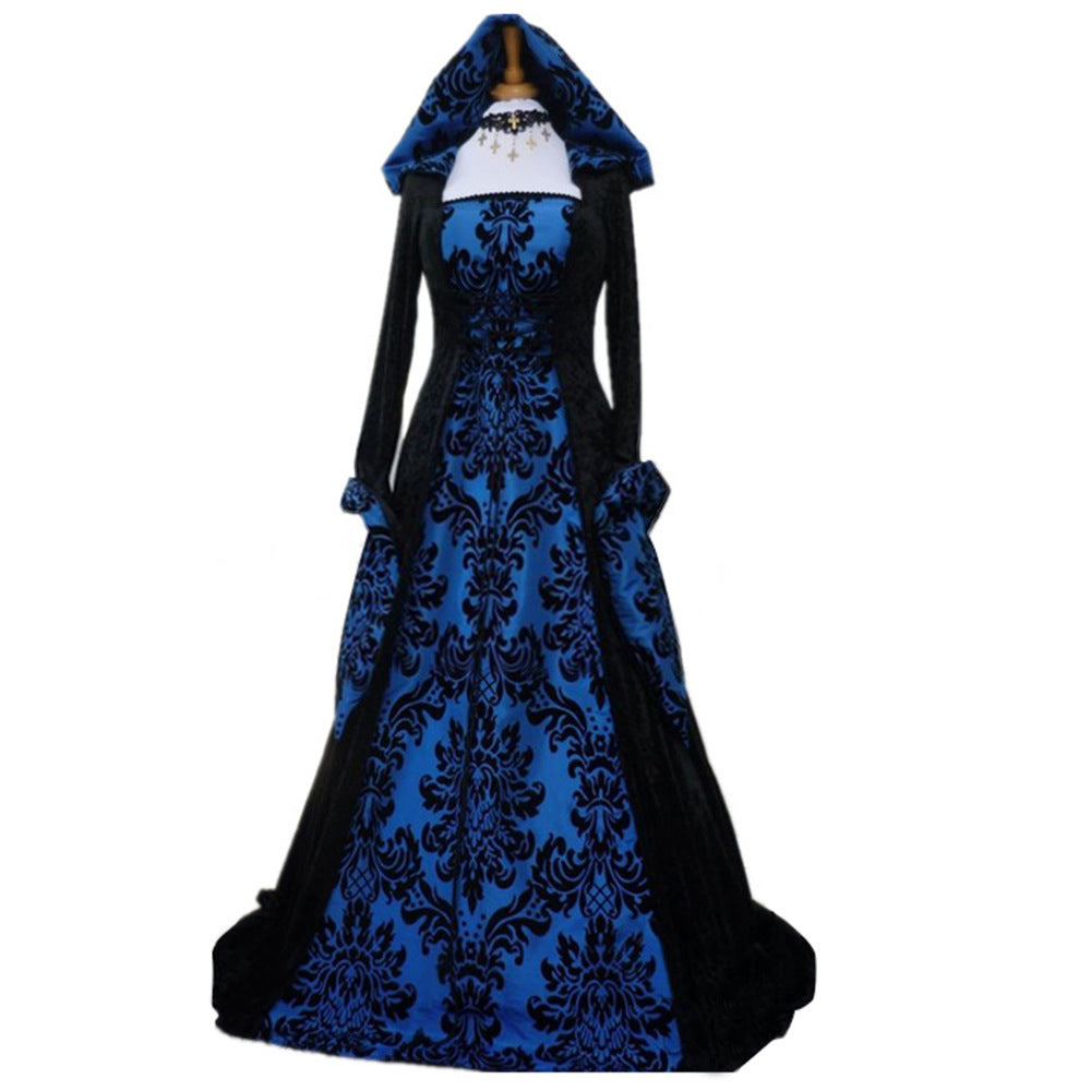Plus Size Medieval Renaissance Hooded Dress Vintage Gown