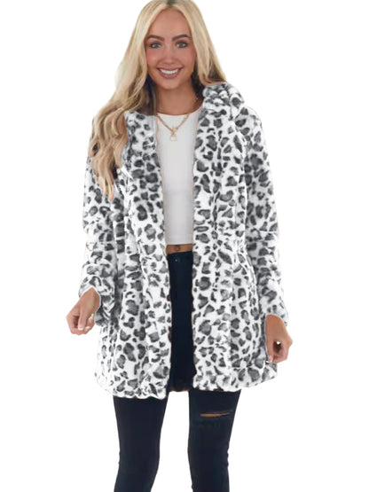 Women's Leopard Faux Fur Coat Open Front Oversized