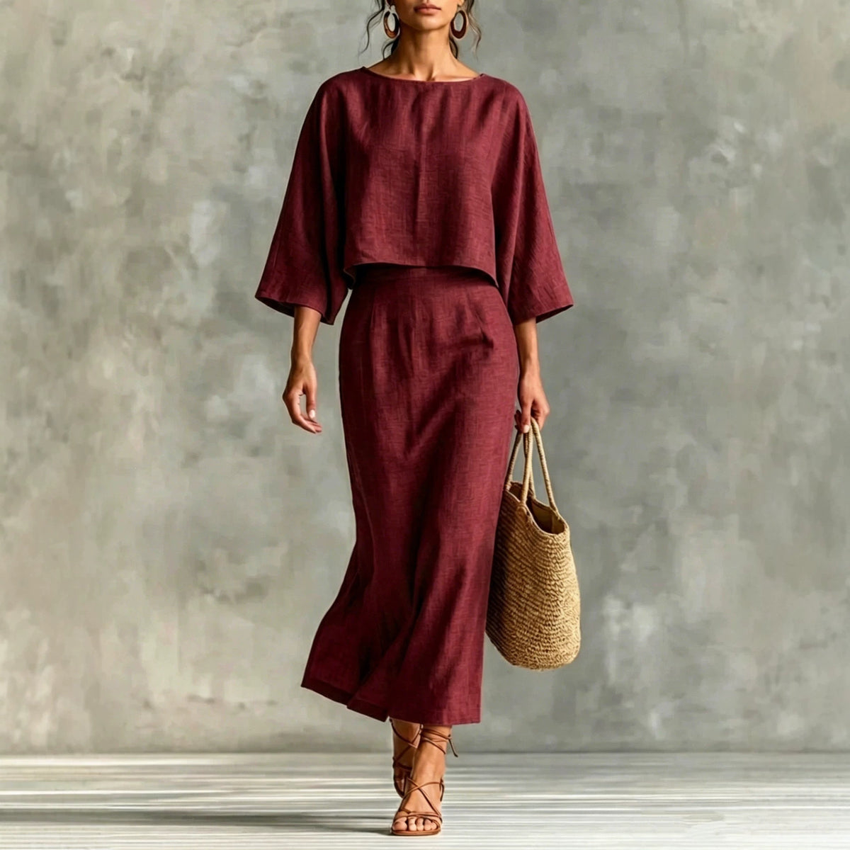 Women's 2 Piece Crop Top High Waist Midi Skirt Set