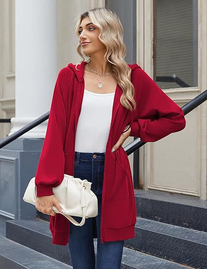 Women's Oversized Long Zip Up Hoodie Jacket